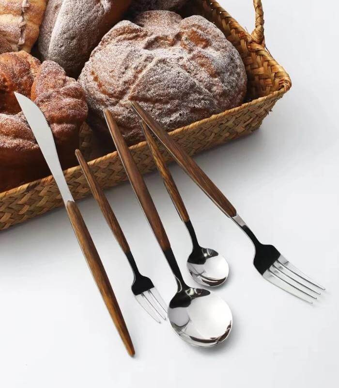 High-Quality Stainless Steel Cutlery with Wooden Accents