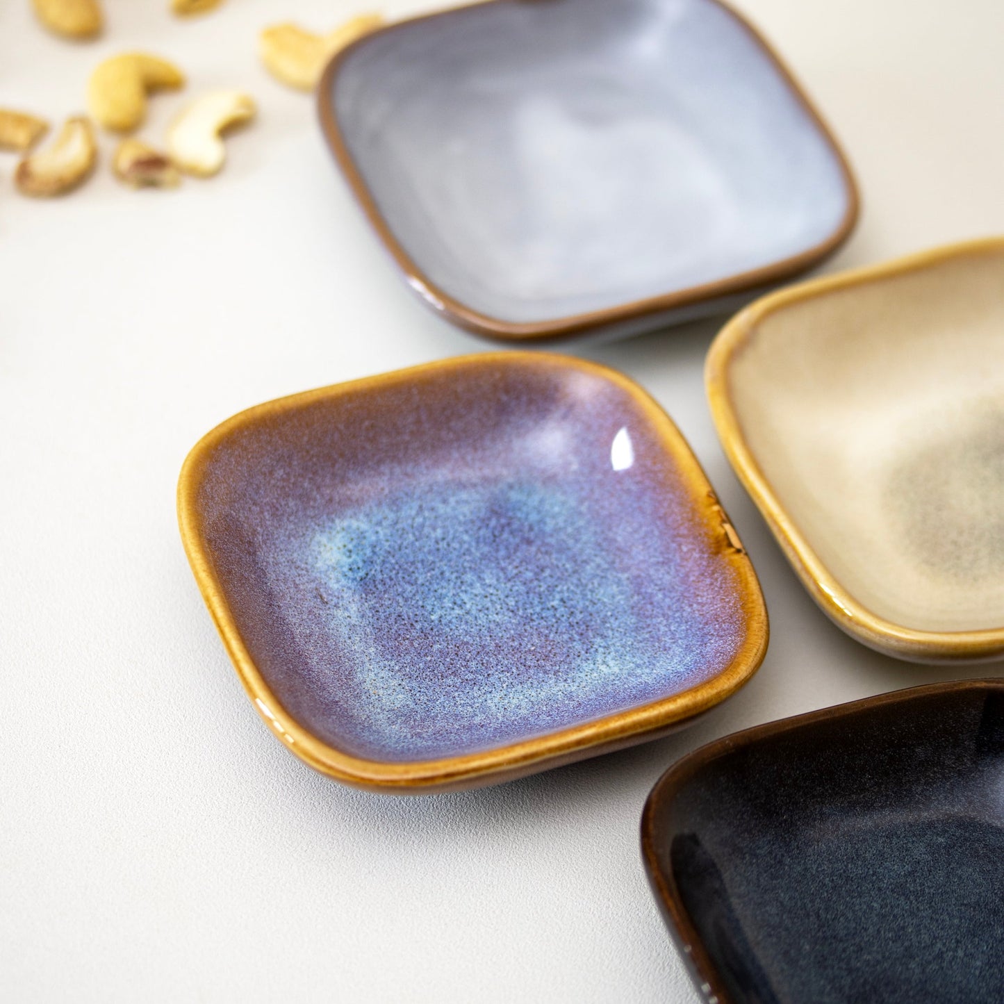 Savik | Set of 4 Square Reactive Glaze Snack Bowls