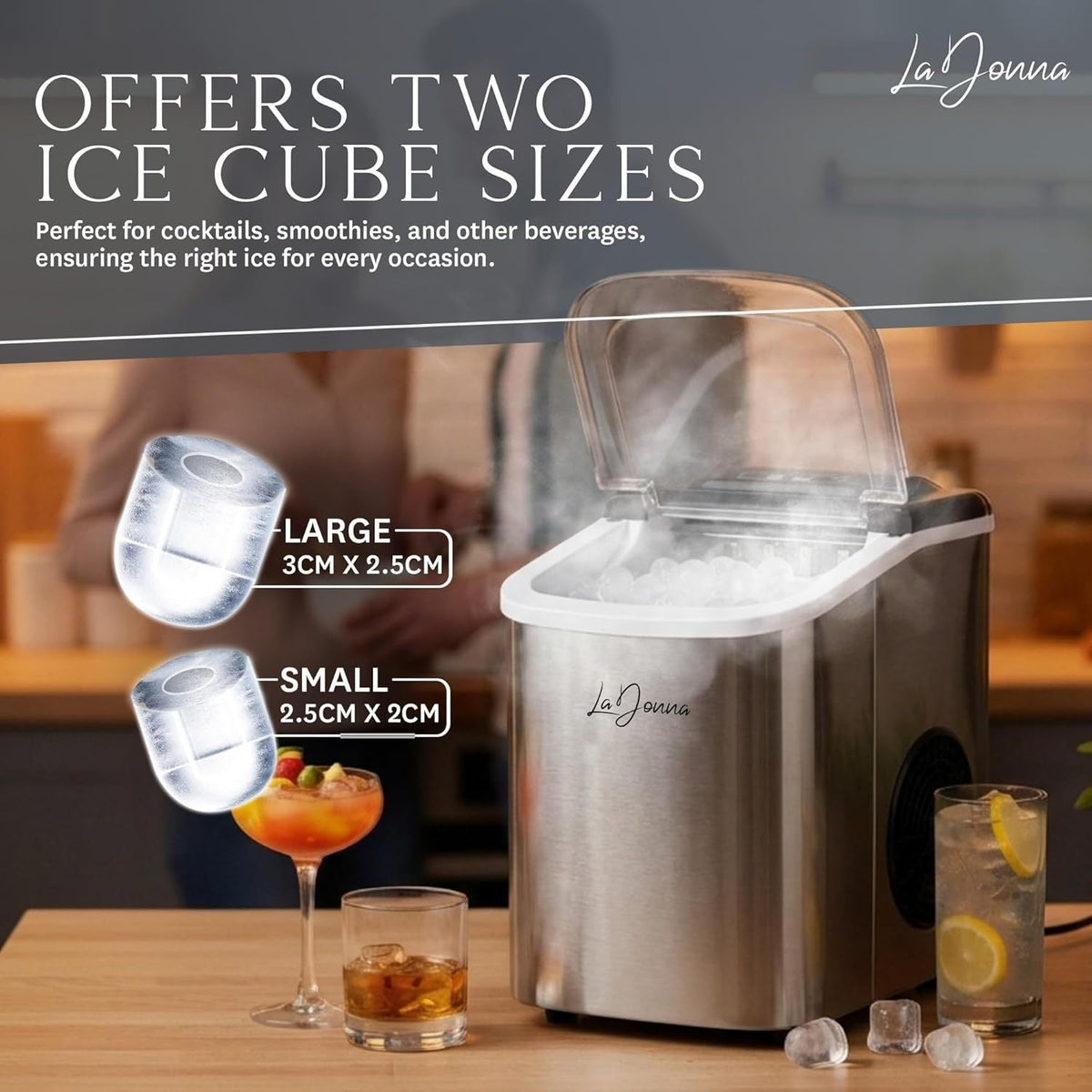 Compact Ice Maker – Self-Cleaning, 2 Ice Sizes, Portable Countertop