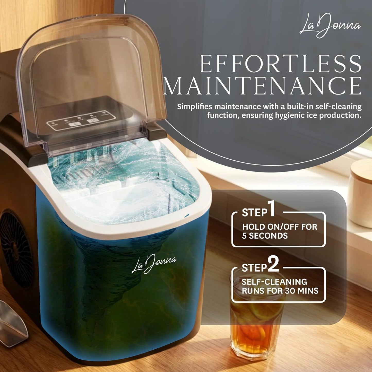 Compact Ice Maker – Self-Cleaning, 2 Ice Sizes, Portable Countertop