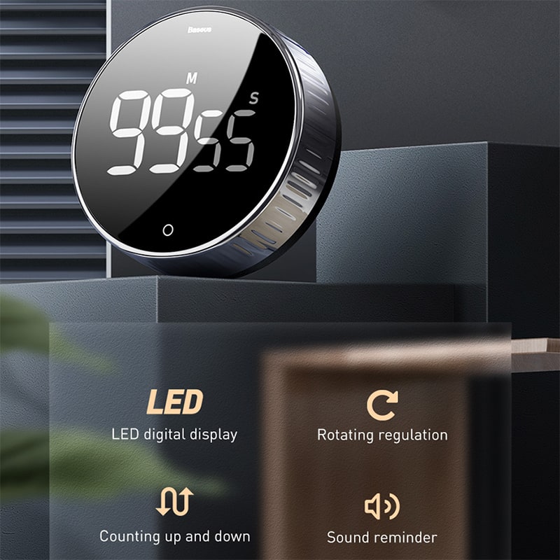 Digital Kitchen Timer – 30 Minute Countdown, Magnetic Back, Rotating Bezel