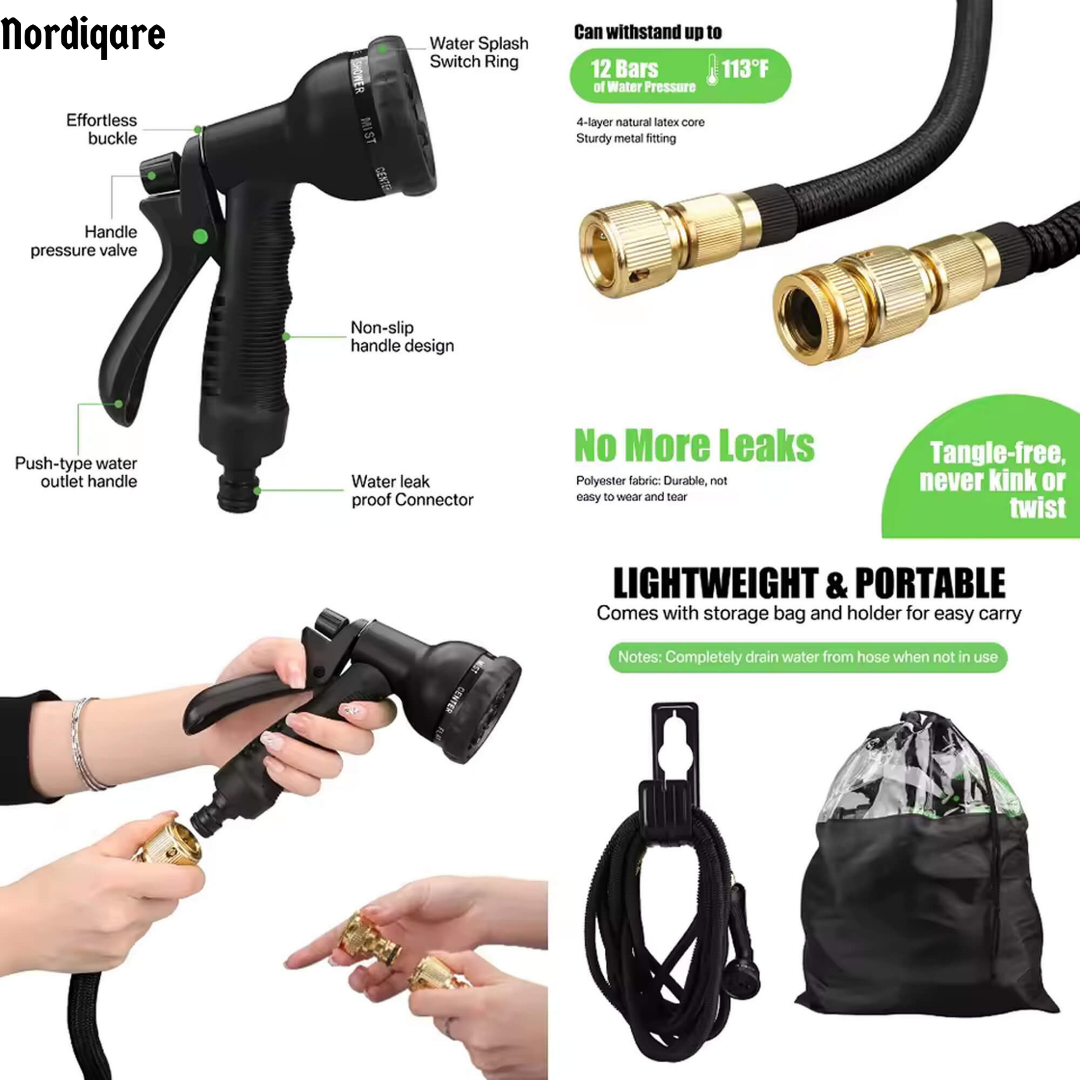 Expandable Garden Hose – Leak-Proof Hose with 8-Function Spray Nozzle