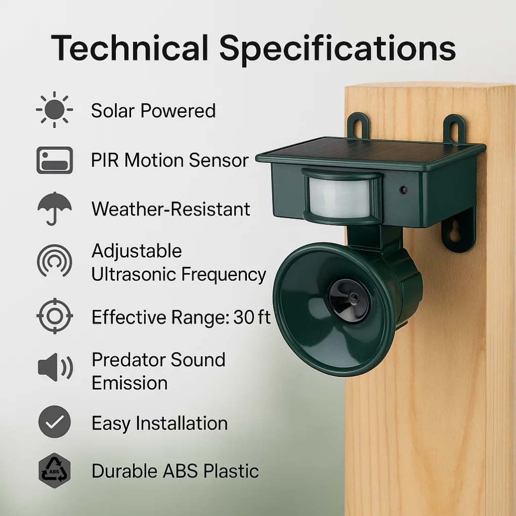 Elimin8 | Motion-Activated Garden Bird Deterrent with Sonic and Ultrasonic Pest Output