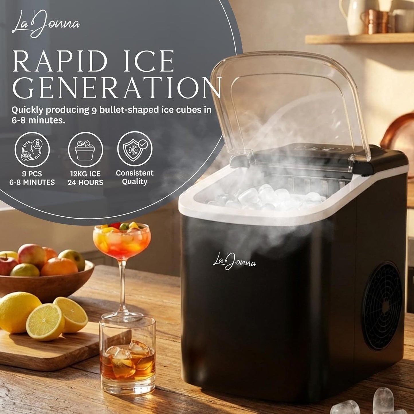 Compact Ice Maker – Self-Cleaning, 2 Ice Sizes, Portable Countertop