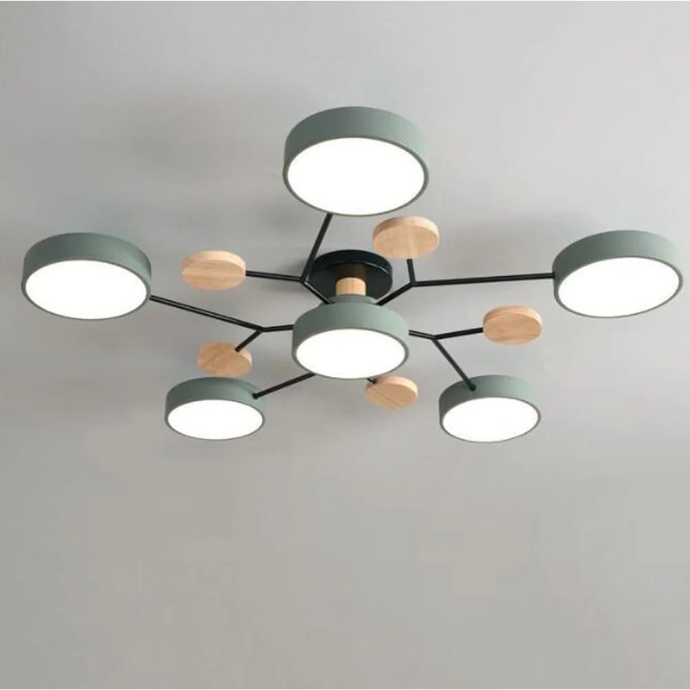 WoodLux | Wood-Accented LED Semi-Flush Ceiling Light for Kitchen & Dining