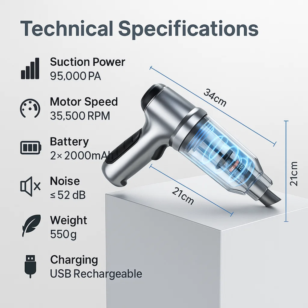 Handheld Car Vacuum Cleaner – Compact & Powerful Cordless Auto Vacuum