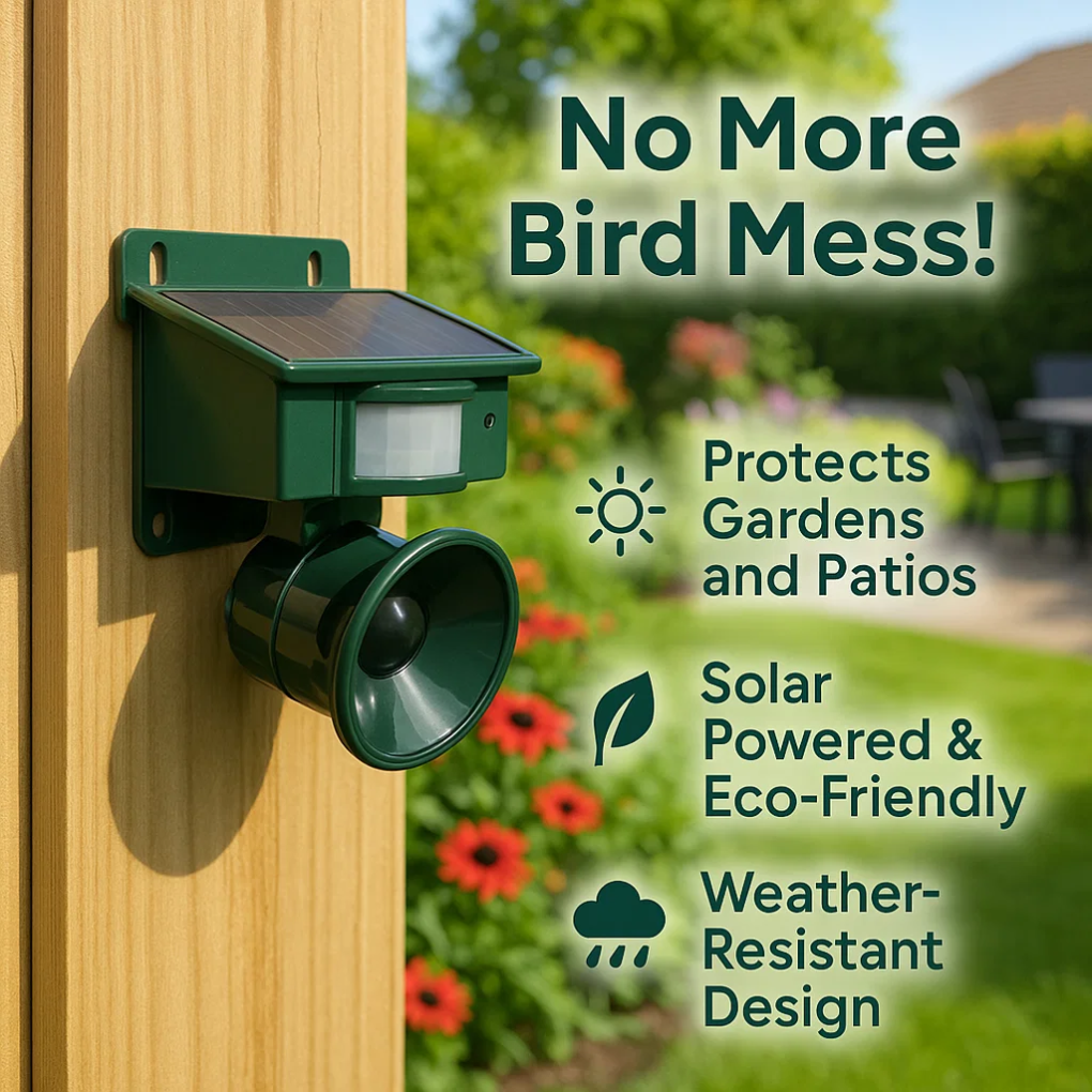Elimin8 | Motion-Activated Garden Bird Deterrent with Sonic and Ultrasonic Pest Output