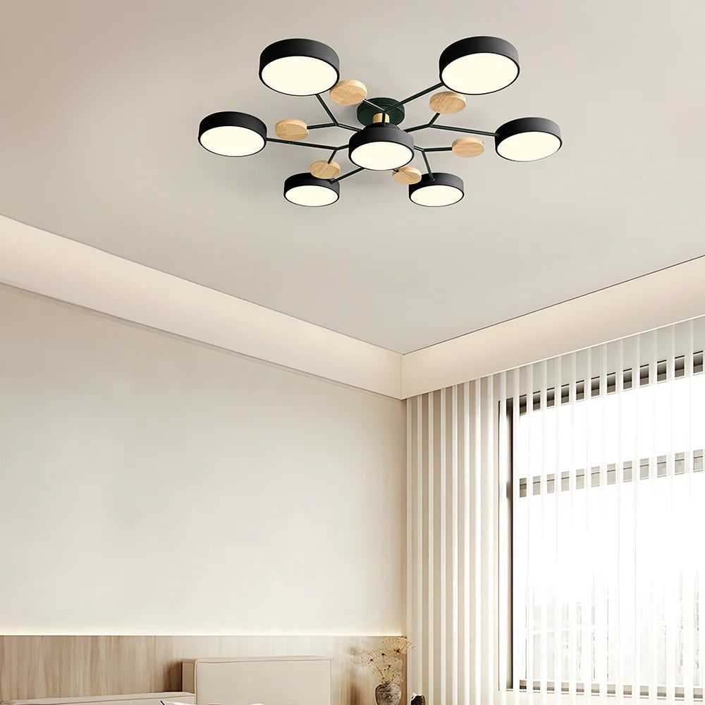WoodLux | Wood-Accented LED Semi-Flush Ceiling Light for Kitchen & Dining