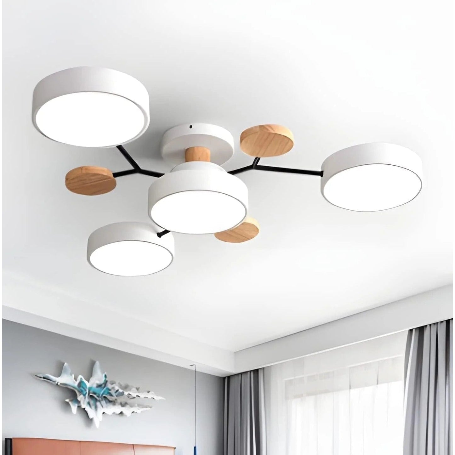 WoodLux | Wood-Accented LED Semi-Flush Ceiling Light for Kitchen & Dining