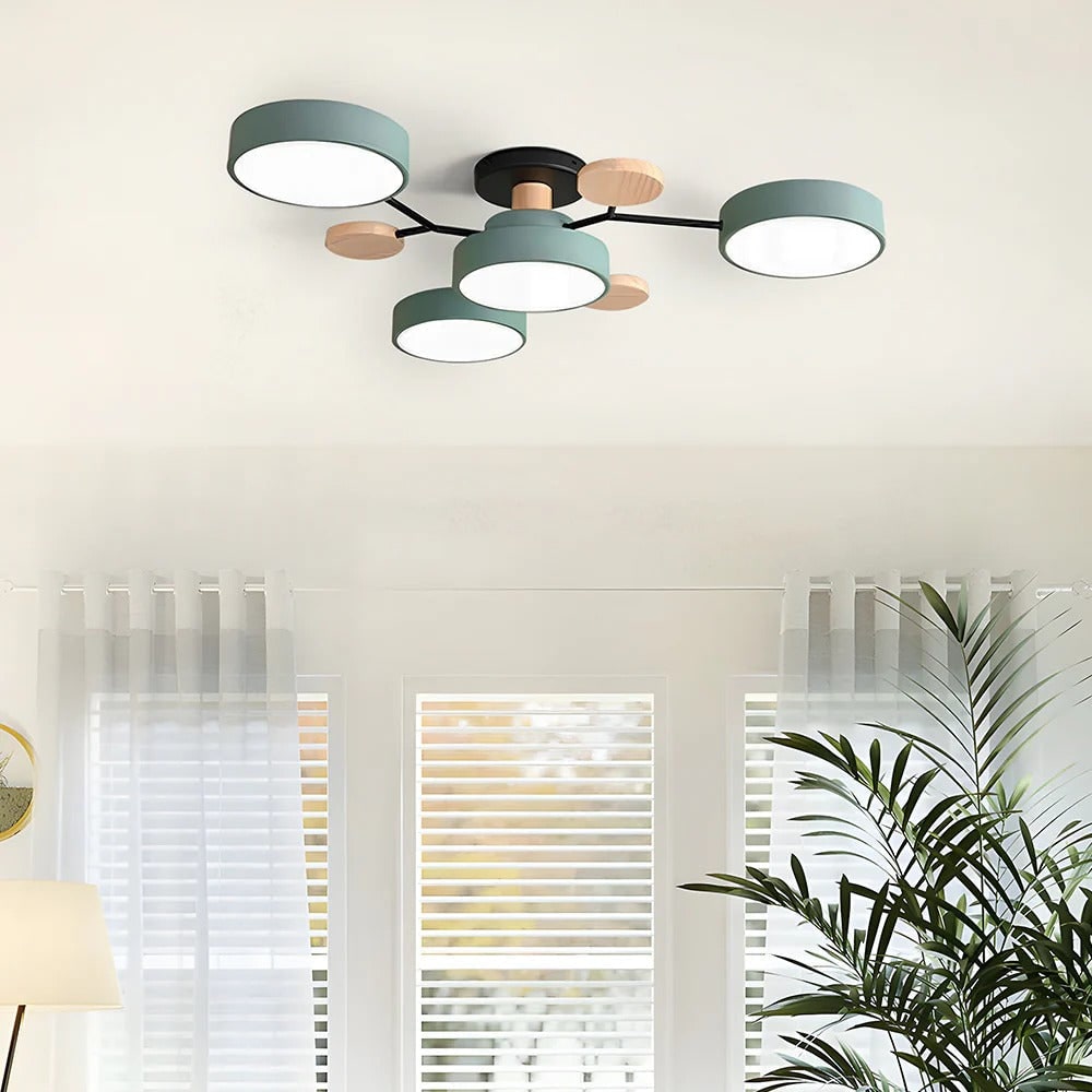 WoodLux | Wood-Accented LED Semi-Flush Ceiling Light for Kitchen & Dining