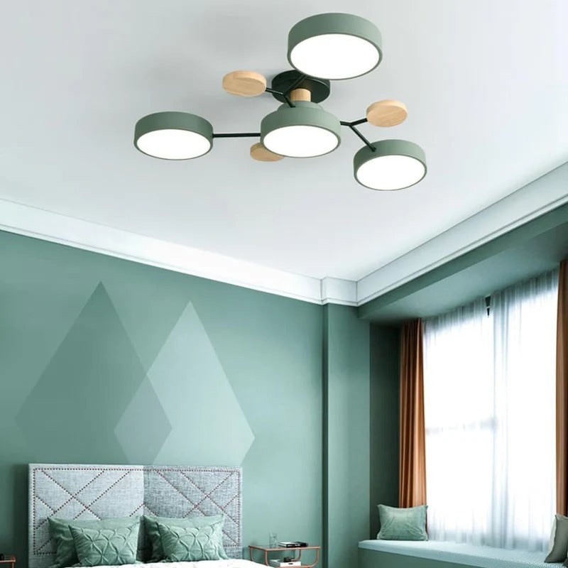 WoodLux | Wood-Accented LED Semi-Flush Ceiling Light for Kitchen & Dining