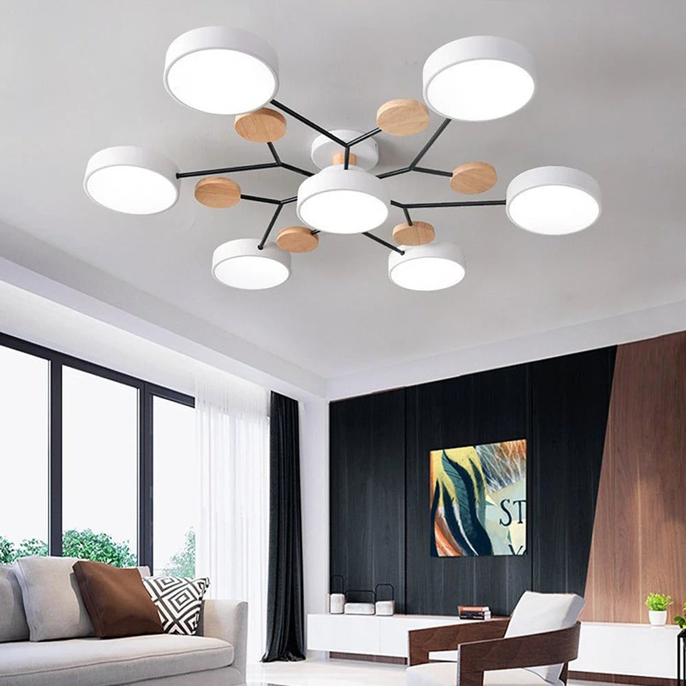 WoodLux | Wood-Accented LED Semi-Flush Ceiling Light for Kitchen & Dining