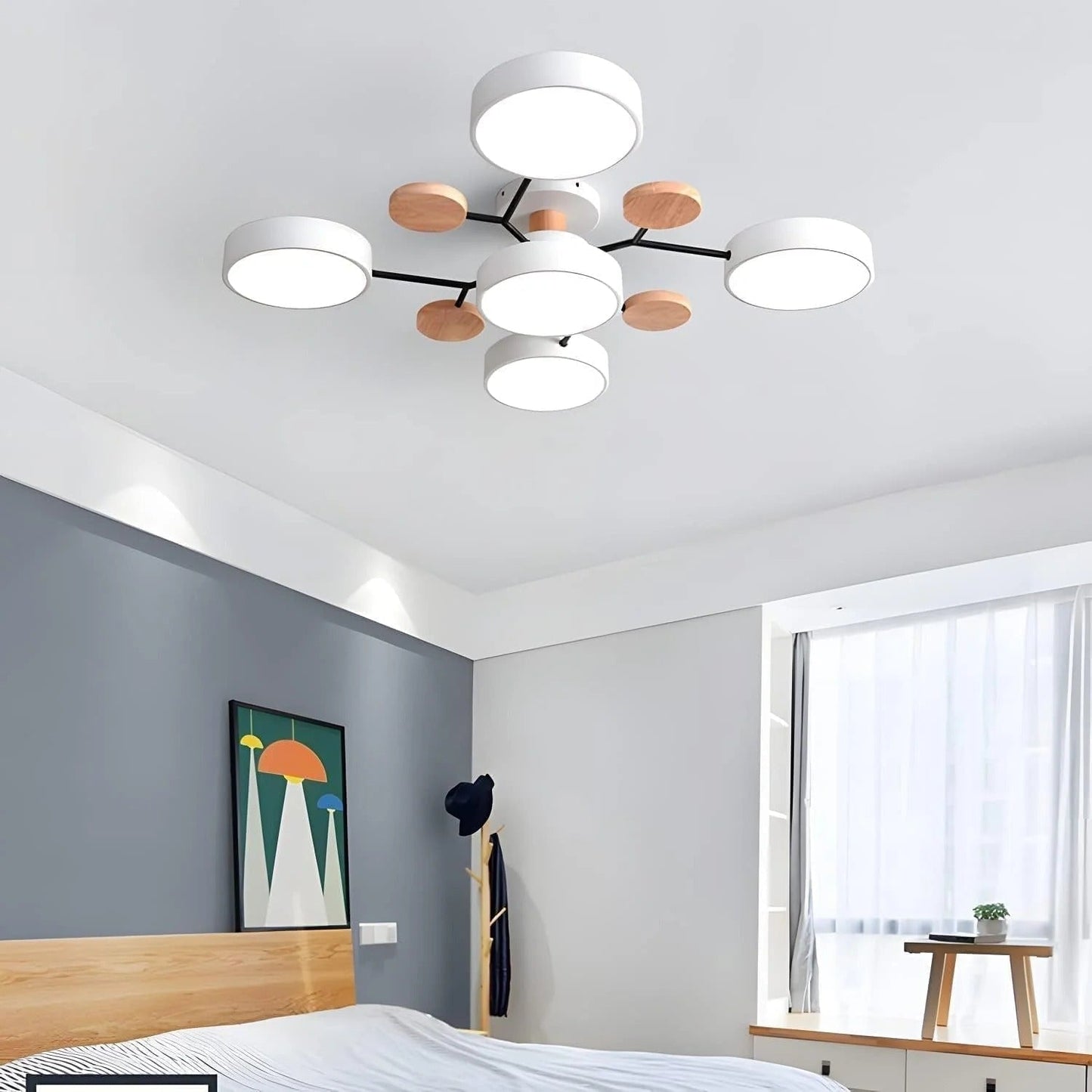 WoodLux | Wood-Accented LED Semi-Flush Ceiling Light for Kitchen & Dining