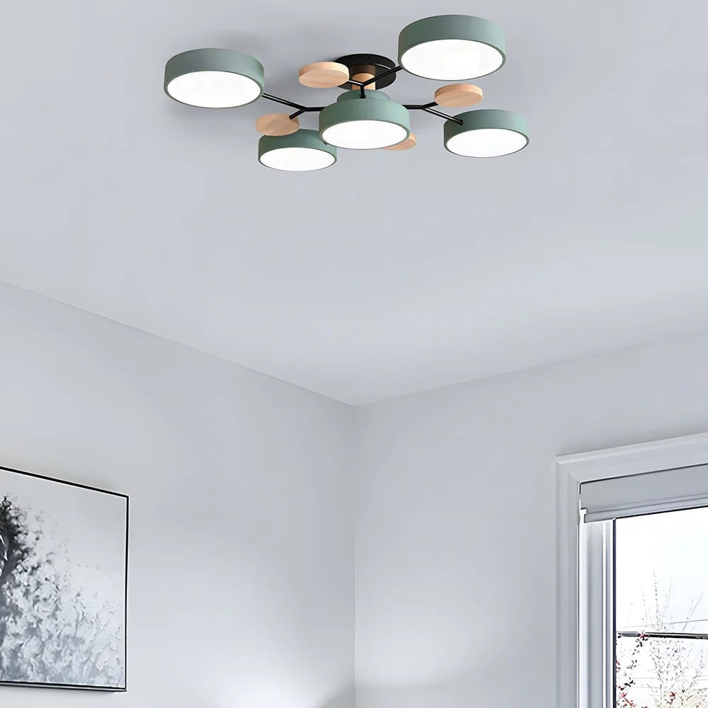 WoodLux | Wood-Accented LED Semi-Flush Ceiling Light for Kitchen & Dining