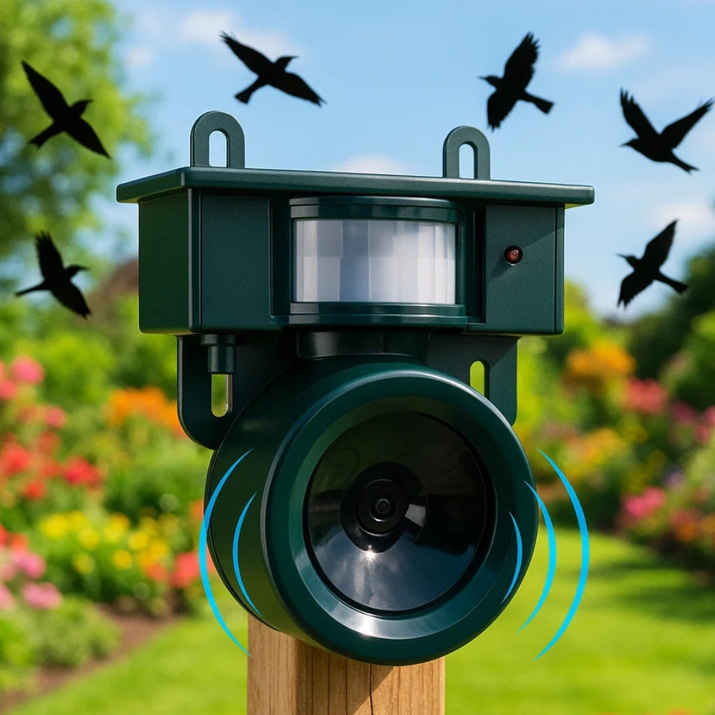 Elimin8 | Motion-Activated Garden Bird Deterrent with Sonic and Ultrasonic Pest Output