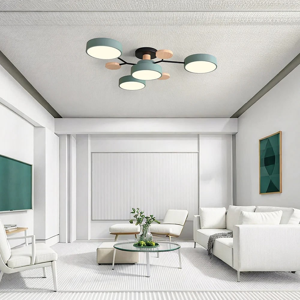 WoodLux | Wood-Accented LED Semi-Flush Ceiling Light for Kitchen & Dining