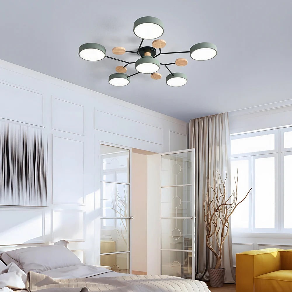 WoodLux | Wood-Accented LED Semi-Flush Ceiling Light for Kitchen & Dining