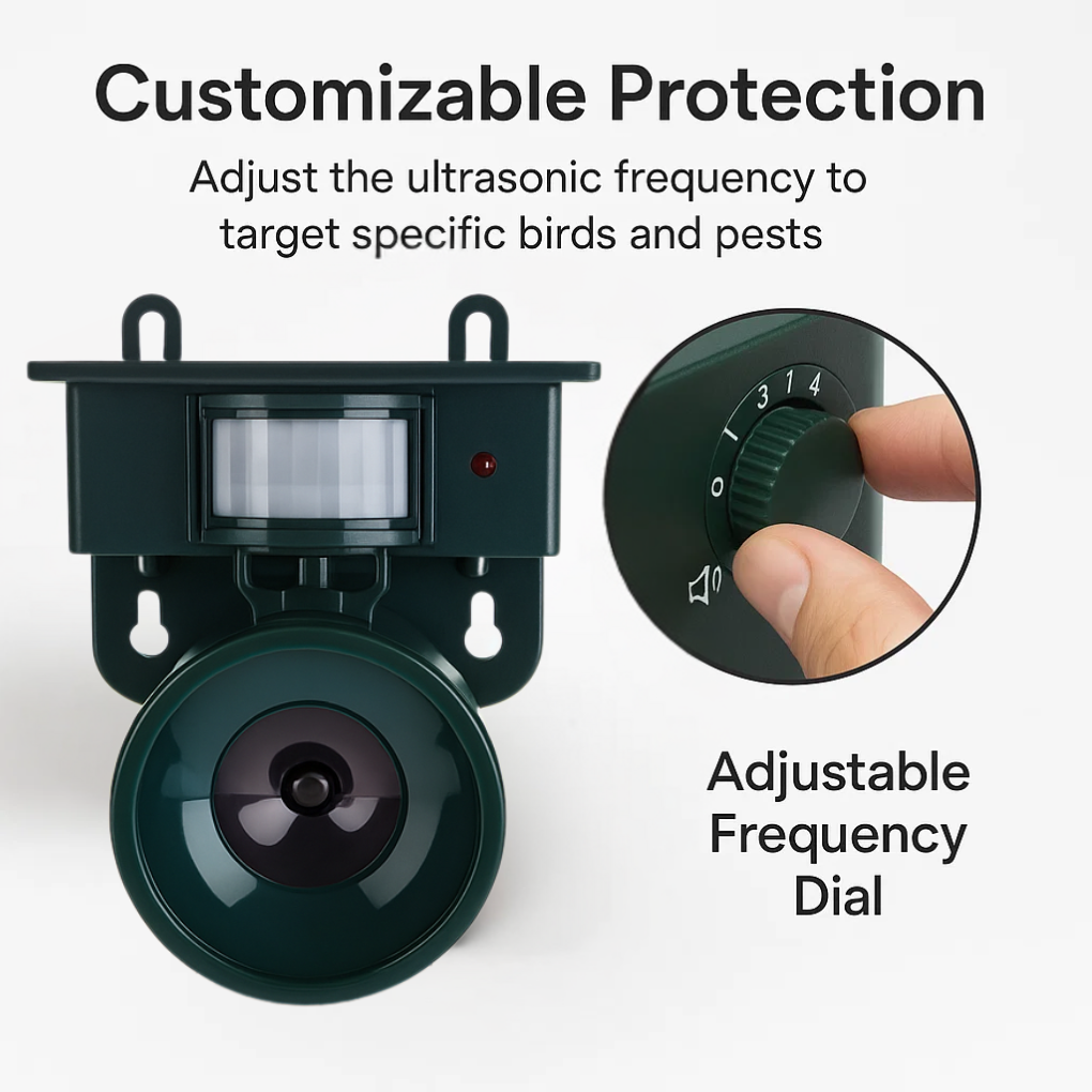 Elimin8 | Motion-Activated Garden Bird Deterrent with Sonic and Ultrasonic Pest Output