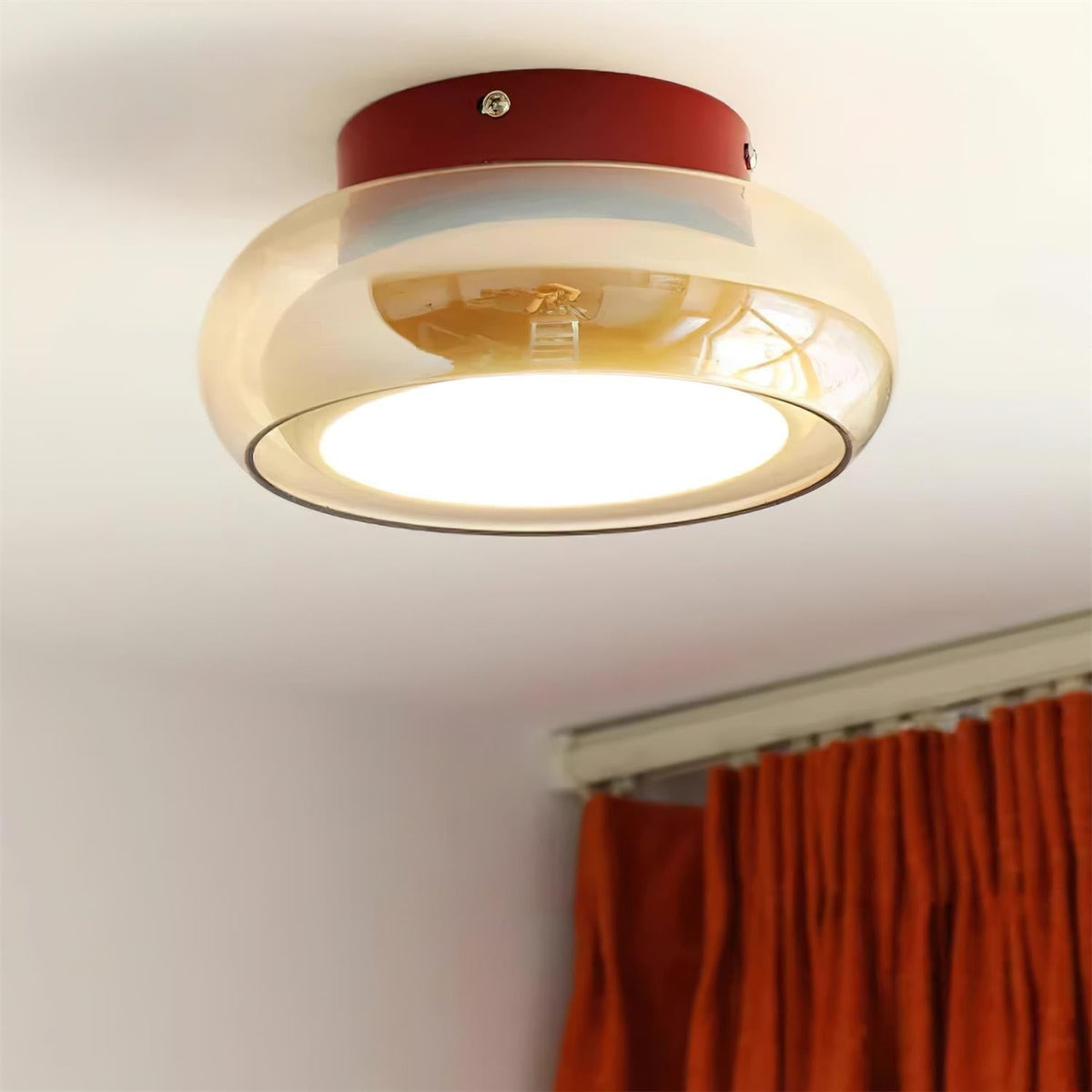 AmberGlow | Vintage LED Flush Mount Ceiling Light with Amber Glass