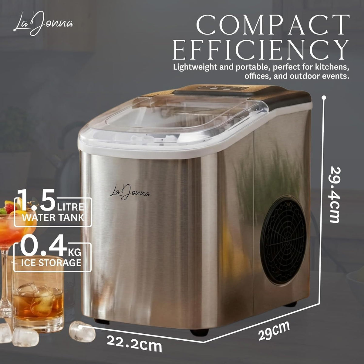 Compact Ice Maker – Self-Cleaning, 2 Ice Sizes, Portable Countertop