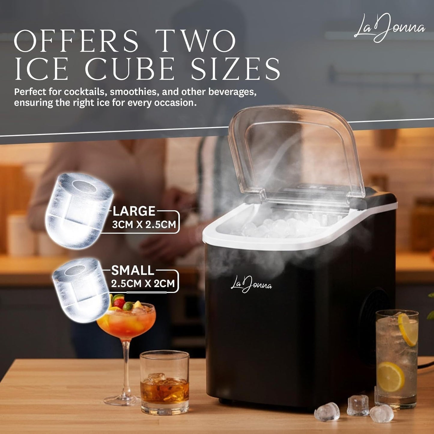 Compact Ice Maker – Self-Cleaning, 2 Ice Sizes, Portable Countertop