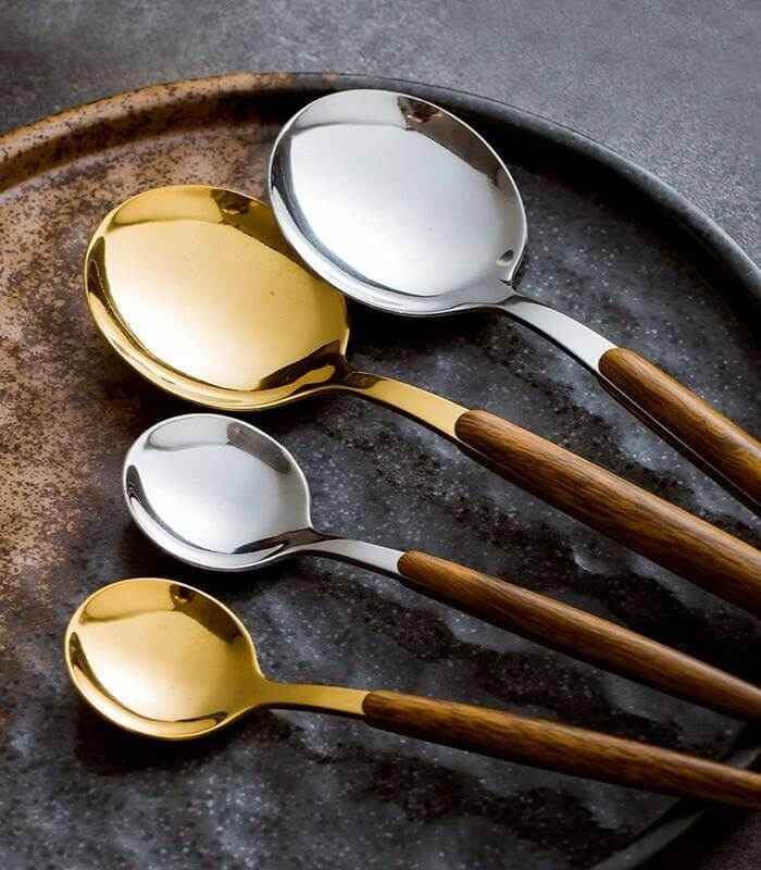 High-Quality Stainless Steel Cutlery with Wooden Accents