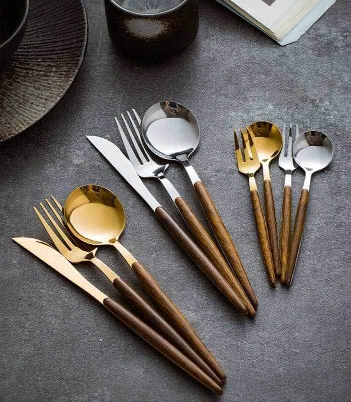 High-Quality Stainless Steel Cutlery with Wooden Accents