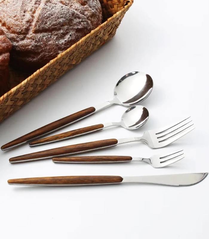 High-Quality Stainless Steel Cutlery with Wooden Accents