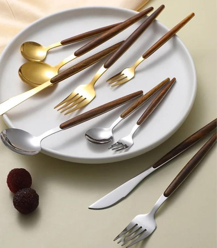 High-Quality Stainless Steel Cutlery with Wooden Accents