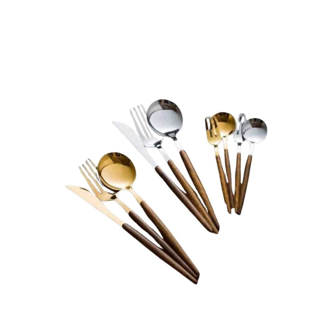High-Quality Stainless Steel Cutlery with Wooden Accents