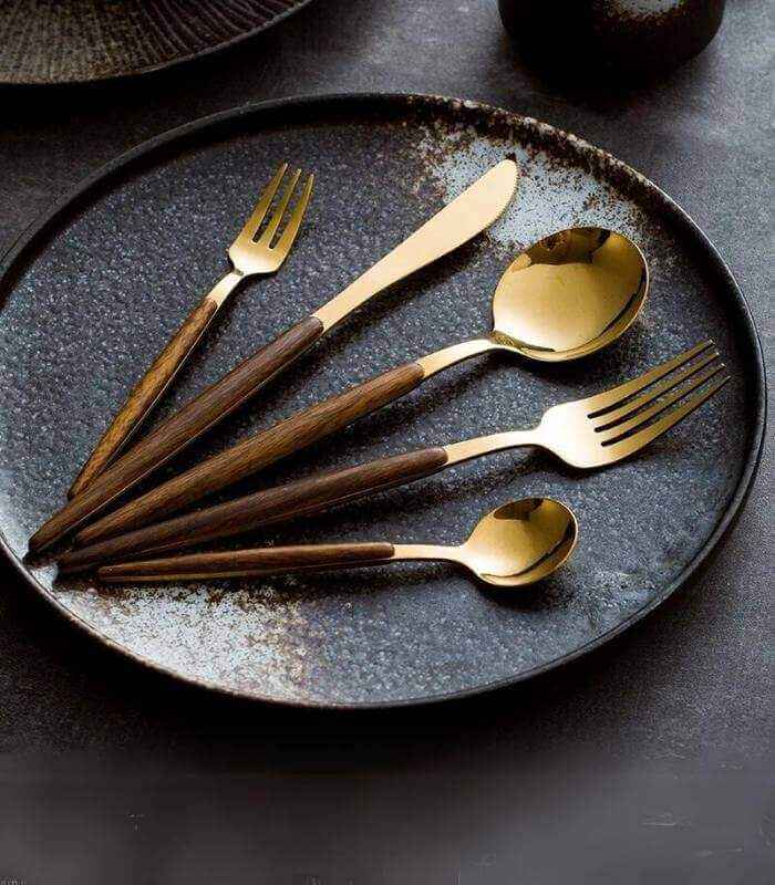 High-Quality Stainless Steel Cutlery with Wooden Accents