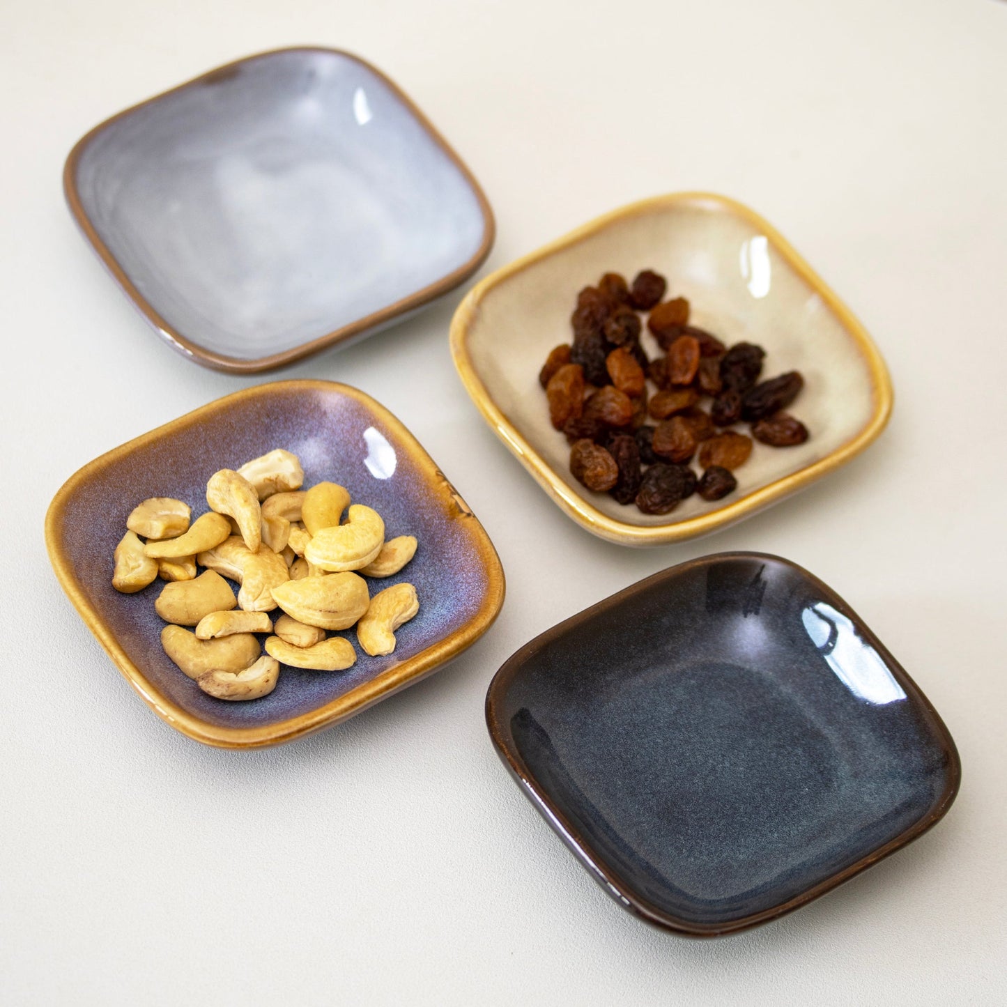 Savik | Set of 4 Square Reactive Glaze Snack Bowls