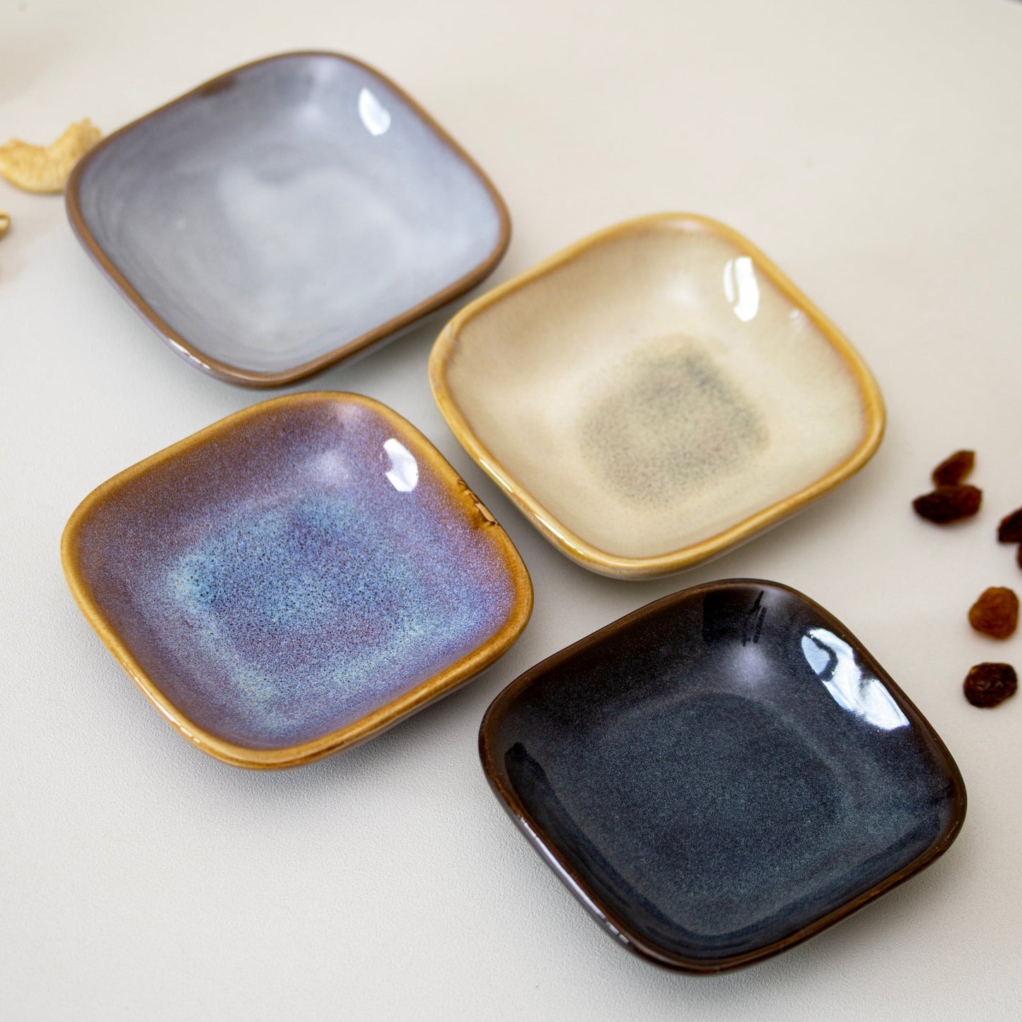 Savik | Set of 4 Square Reactive Glaze Snack Bowls