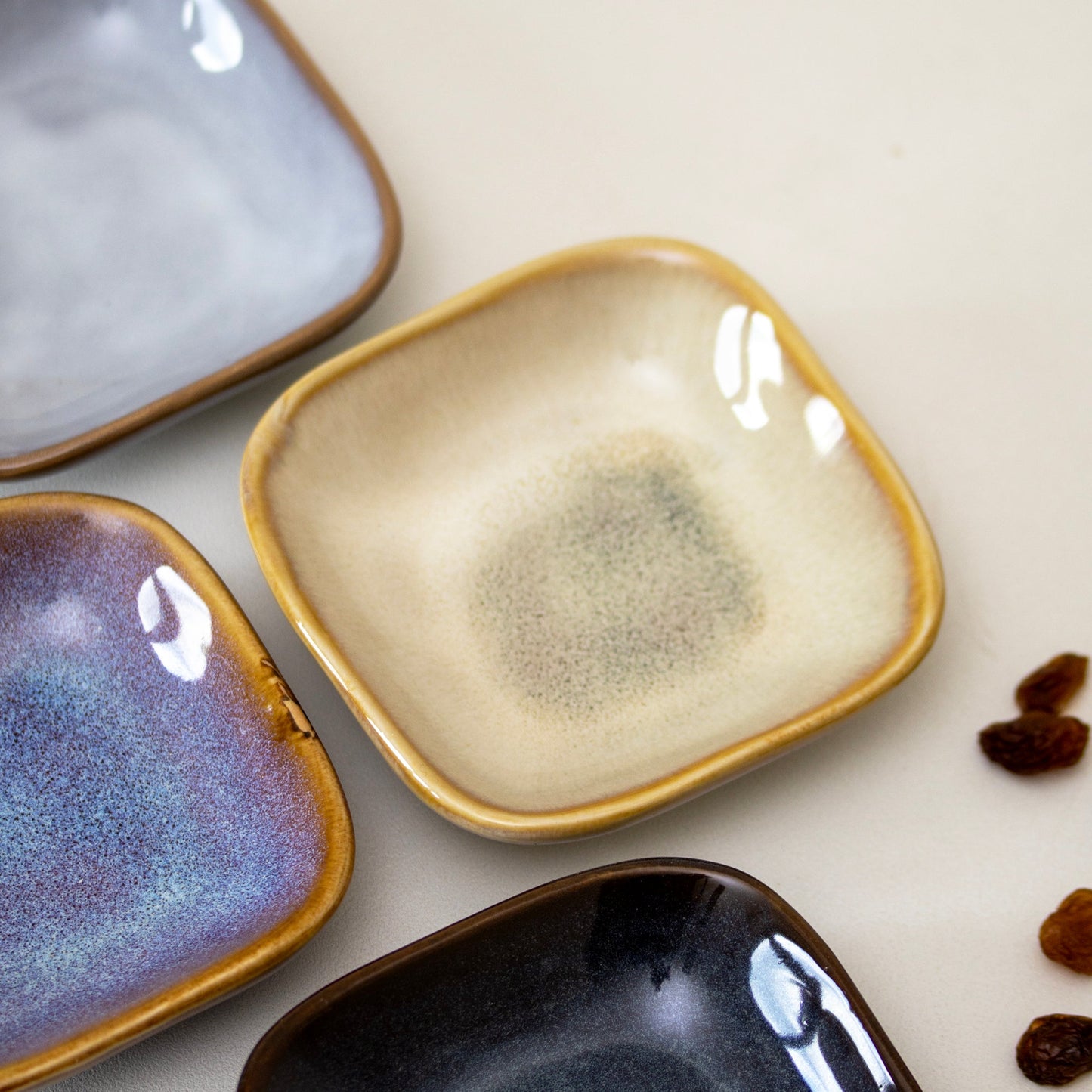Savik | Set of 4 Square Reactive Glaze Snack Bowls