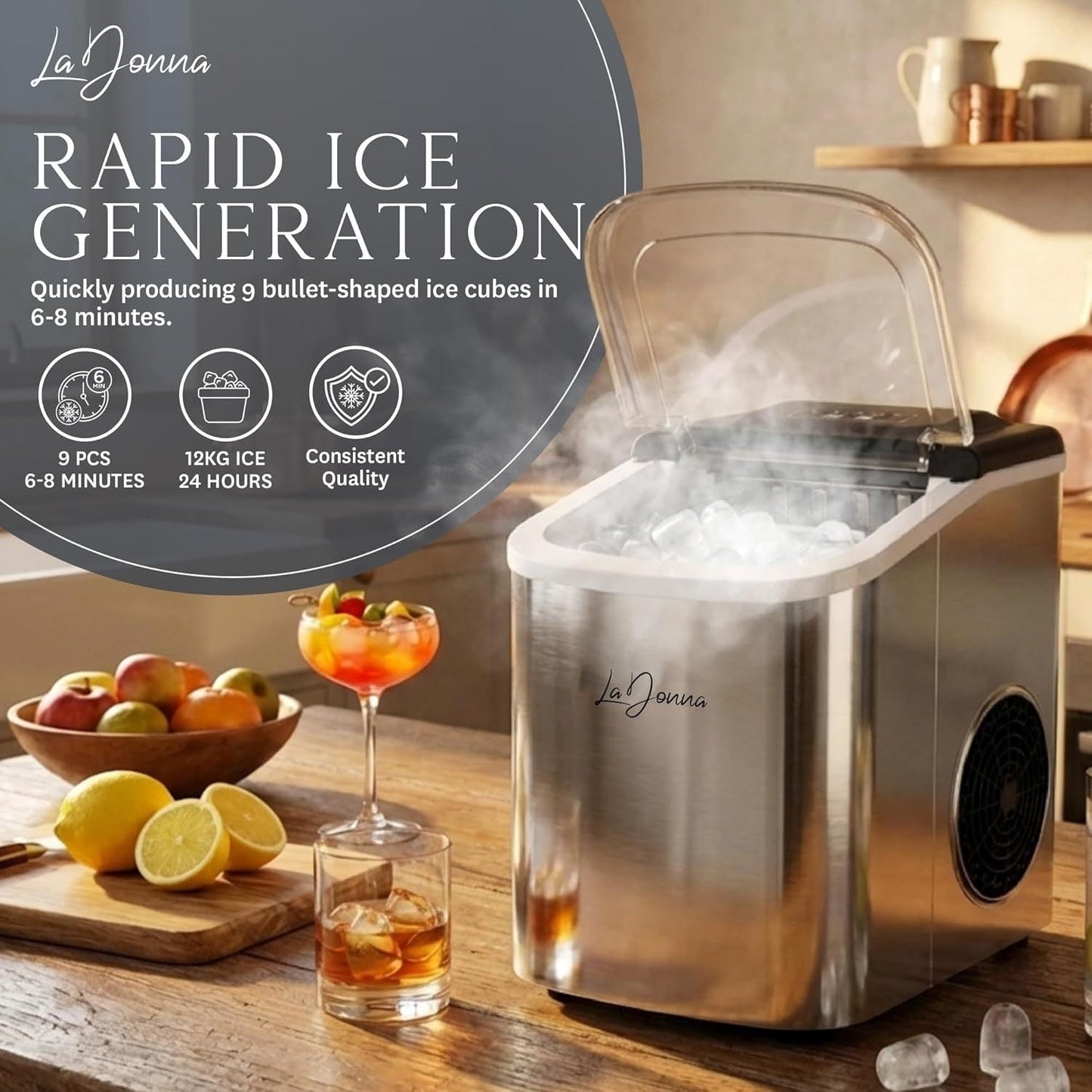Compact Ice Maker – Self-Cleaning, 2 Ice Sizes, Portable Countertop