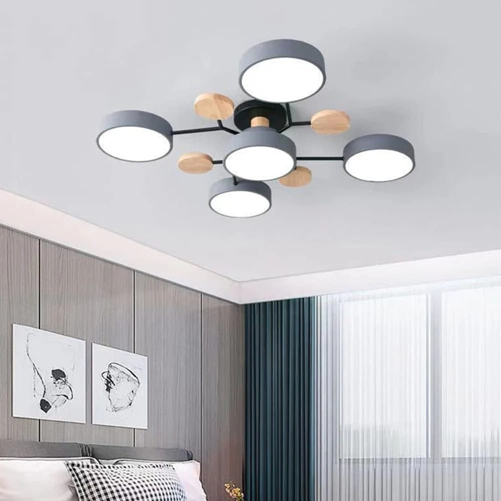 WoodLux | Wood-Accented LED Semi-Flush Ceiling Light for Kitchen & Dining