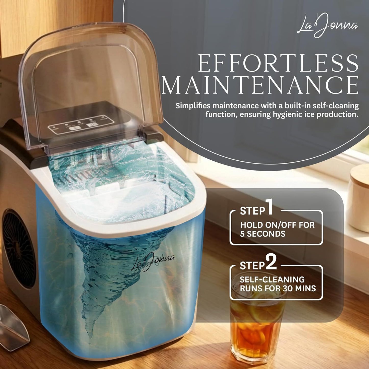 Compact Ice Maker – Self-Cleaning, 2 Ice Sizes, Portable Countertop