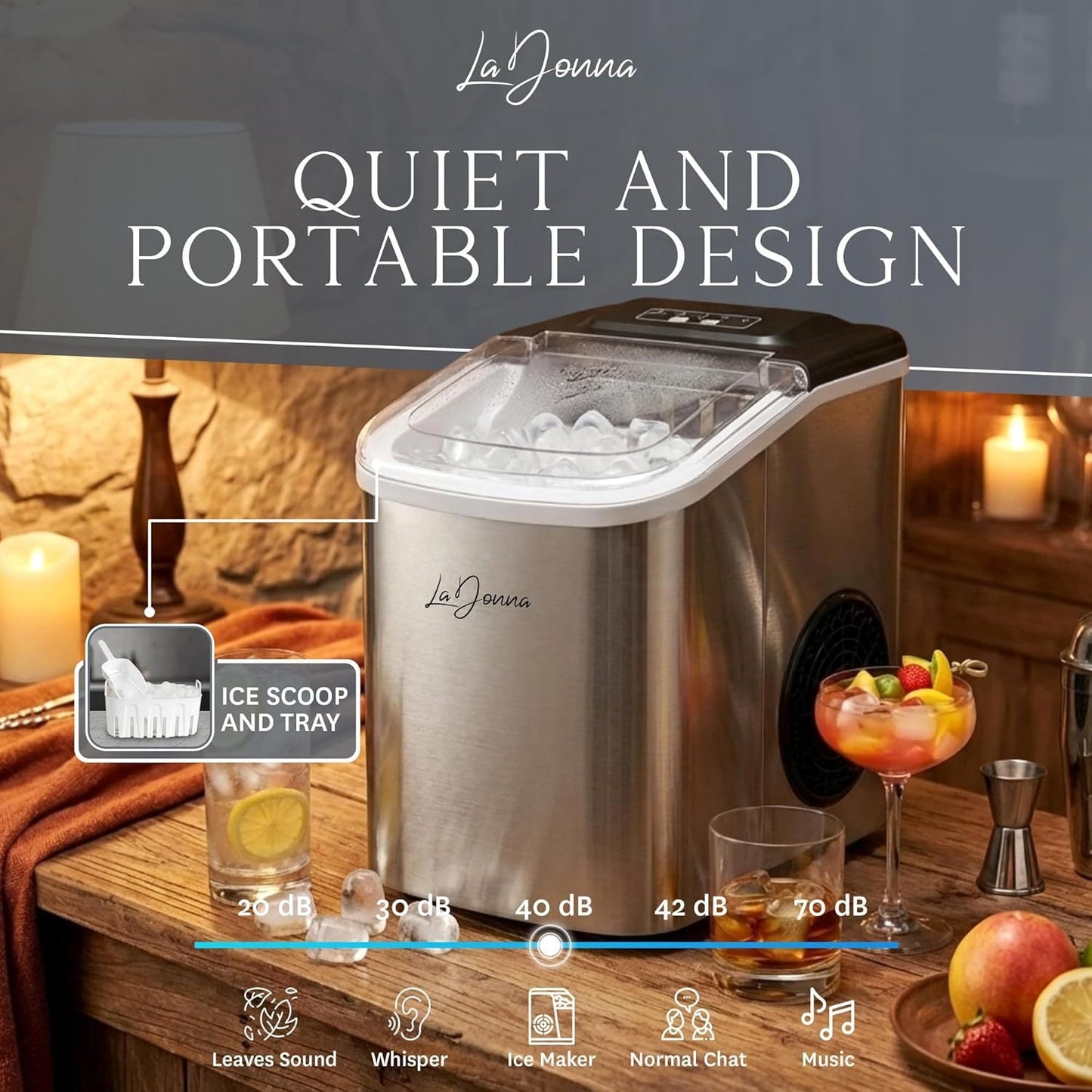 Compact Ice Maker – Self-Cleaning, 2 Ice Sizes, Portable Countertop