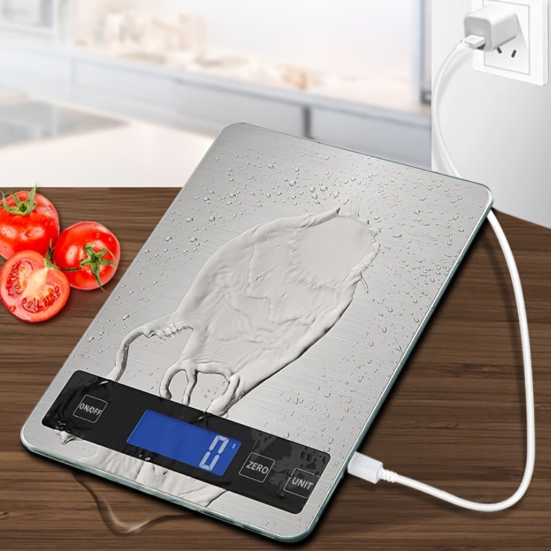 USB Rechargeable Digital Kitchen Scale – Waterproof Stainless Steel Surface
