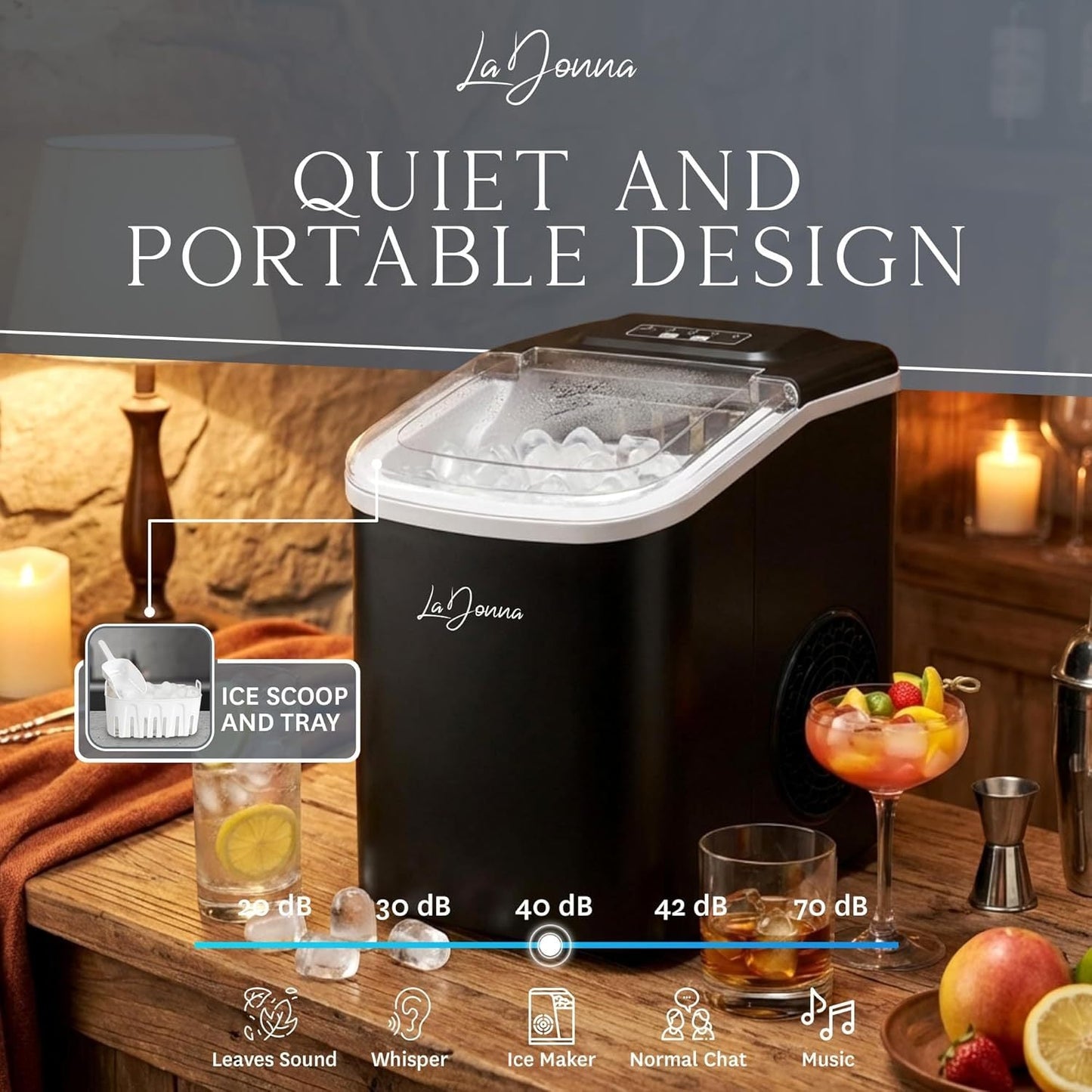 Compact Ice Maker – Self-Cleaning, 2 Ice Sizes, Portable Countertop