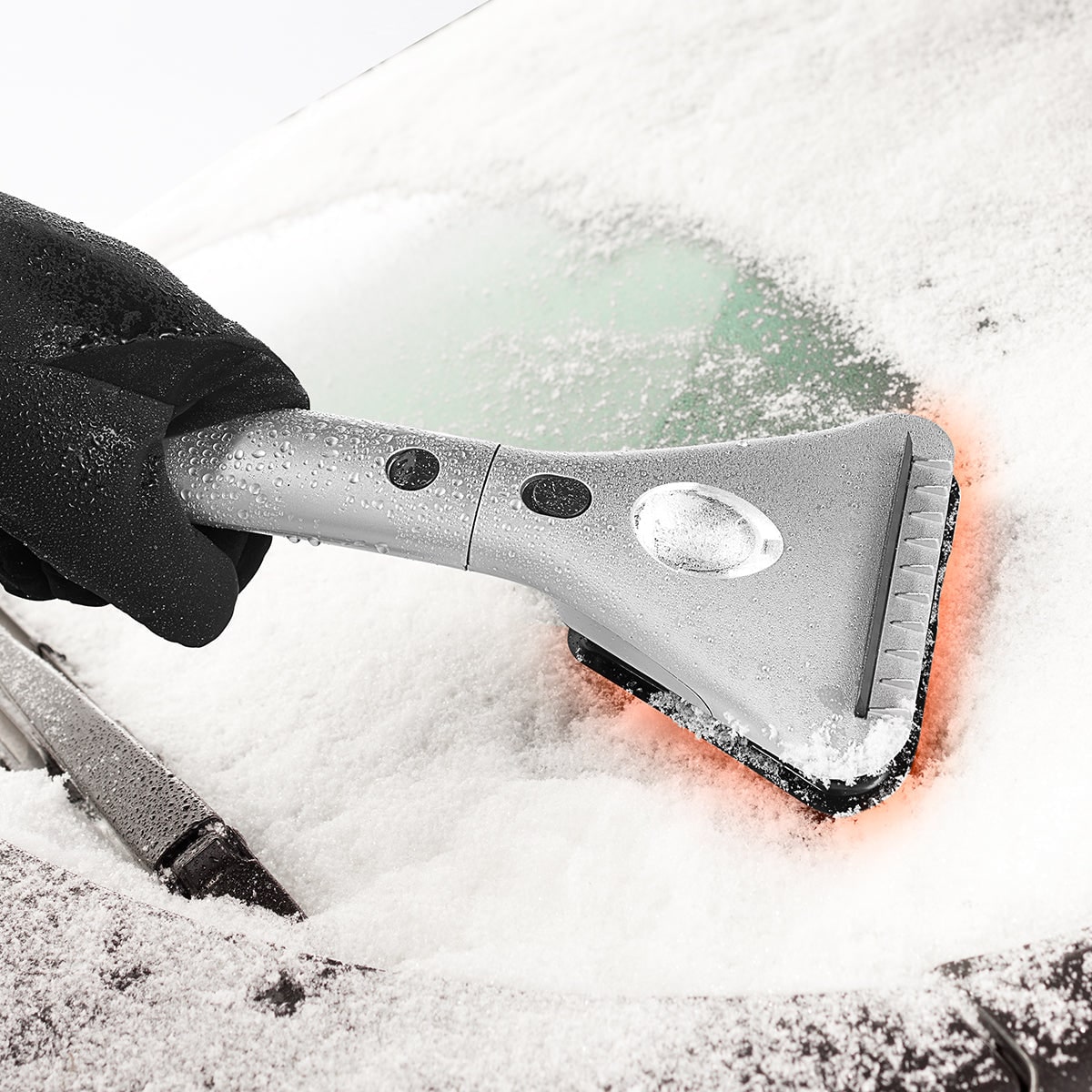Electric Heated Windshield Ice Scraper – Extendable Handle & LED Light, 12V
