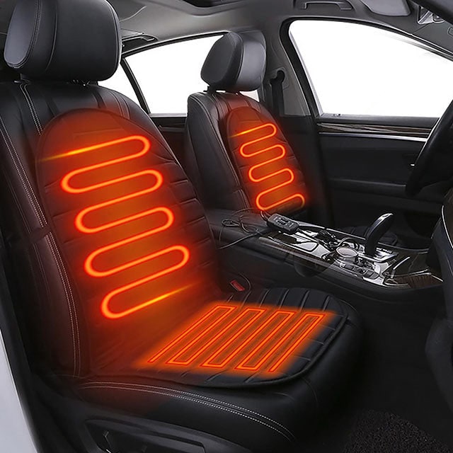 12V Heated Car Seat Cover & Cushion – Dual Heat Settings with Backrest Support