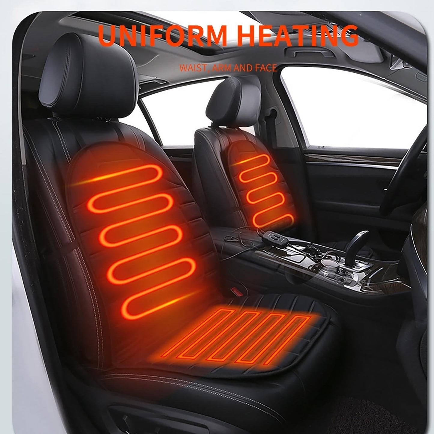 12V Heated Car Seat Cover & Cushion – Dual Heat Settings with Backrest Support
