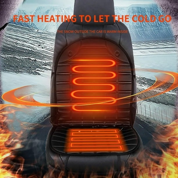 12V Heated Car Seat Cover & Cushion – Dual Heat Settings with Backrest Support