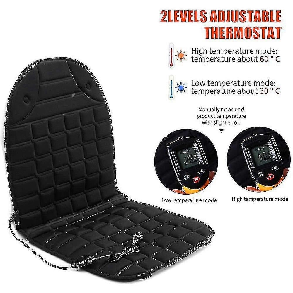 12V Heated Car Seat Cover & Cushion – Dual Heat Settings with Backrest Support