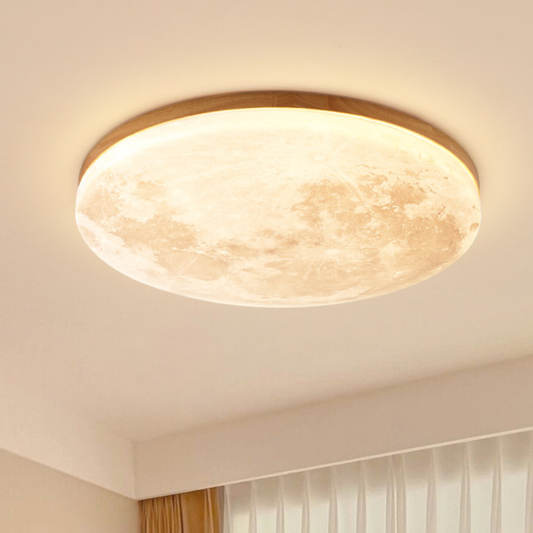 LunaWood | Moon-Textured Flush Mount Ceiling Light with Wooden Frame