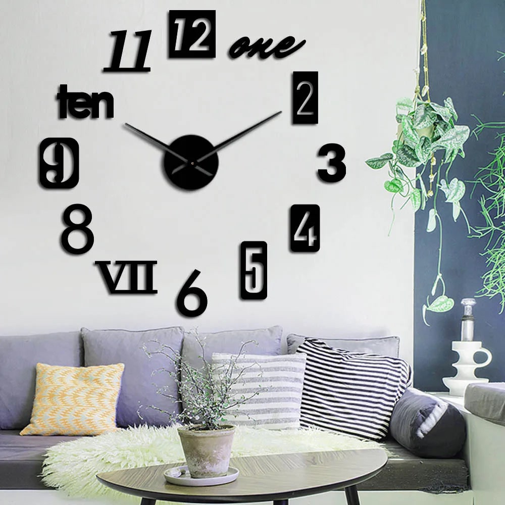 Large Wall Clock – Vintage 3D Adhesive Numbers & Minimalist Design