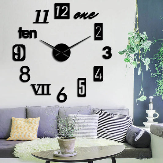 Large Wall Clock – Vintage 3D Adhesive Numbers & Minimalist Design