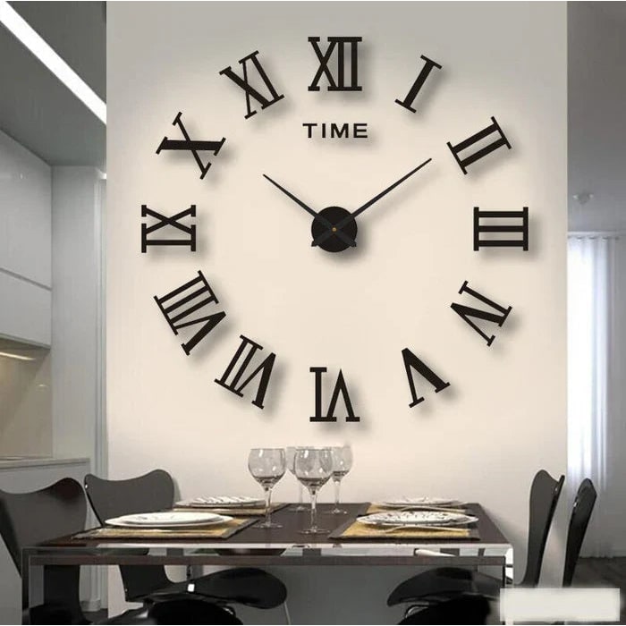 Large Wall Clock – Vintage 3D Adhesive Numbers & Minimalist Design
