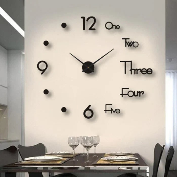 Large Wall Clock – Vintage 3D Adhesive Numbers & Minimalist Design